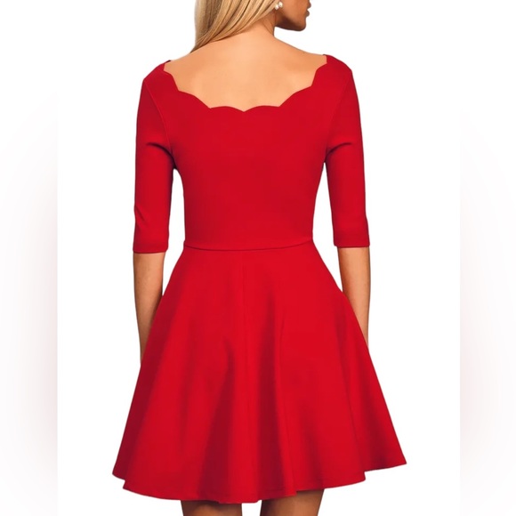 NWT Lulu’s Red Scalloped Skater Dress - Picture 4 of 11
